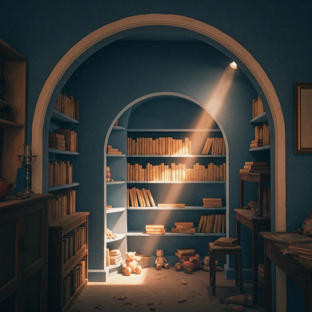 Arched blue alcove with couch and pendant