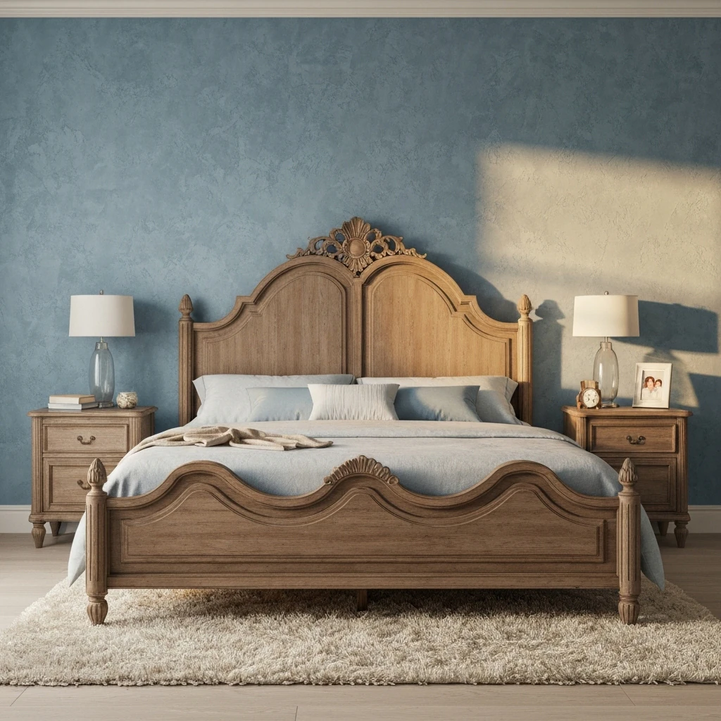Bedroom with blue textured accent panels