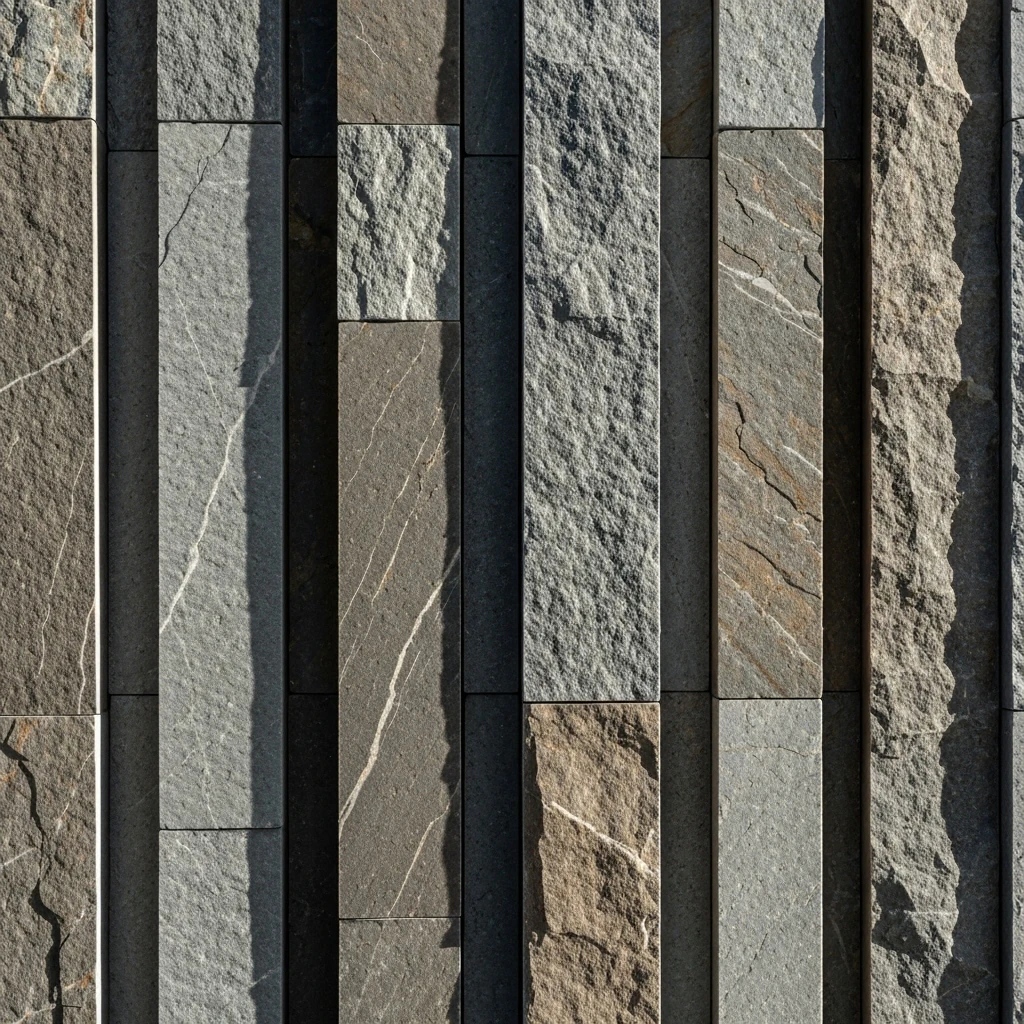 Neutral lounge with vertical stone panels